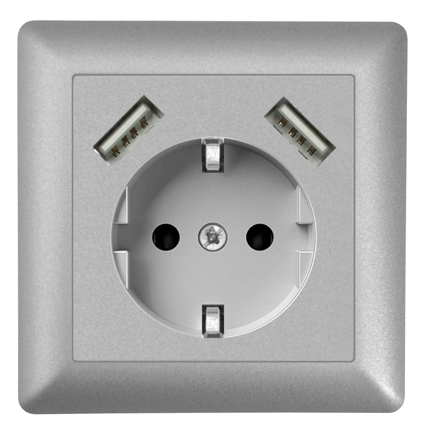 230V USB socket, suitable for Gira system 55, JUNG AS 500, much more,  silver, al
